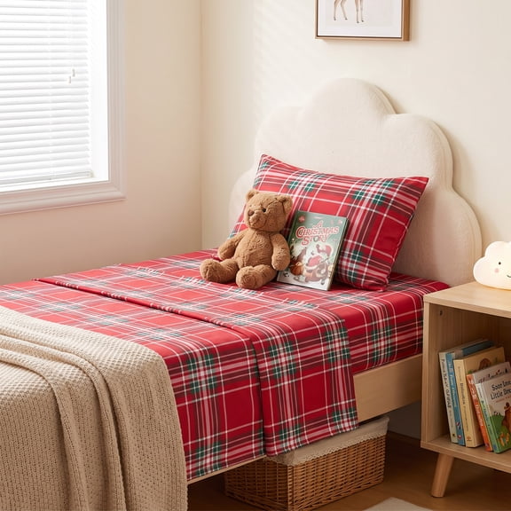 Gogreen Christmas Twin Sheet Set 3-Piece, Microfiber Bed Sheets Deep Pocket, Soft Breathable Wrinkle Resistant Holiday Bedding(Classical Plaid)