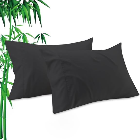 Gogreen Cooling Pillow Cases (Set of 2) for Hot Sleepers & Night Sweats, Rayon Derived from Bamboo Pillow Case, Breathable and Silky Soft Envelope Pillowcases (Black, Standard 20"x26")