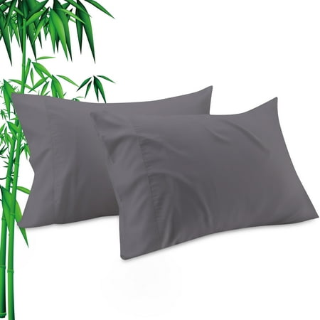 Gogreen Cooling Pillow Cases (Set of 2) for Hot Sleepers & Night Sweats, Rayon Derived from Bamboo Pillow Case, Breathable and Silky Soft Envelope Pillowcases (Grey, Standard 20"x26")