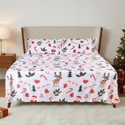 Gogreen Flannel Sheet Set Christmas Printed 4PC Deep Pocket Full Sheet Set Fit 16", Breathable Super Soft Full Size Sheet Set, Luxury Hotel Style Home Decor Full Bed Sheet Set, Gift for Women, Men