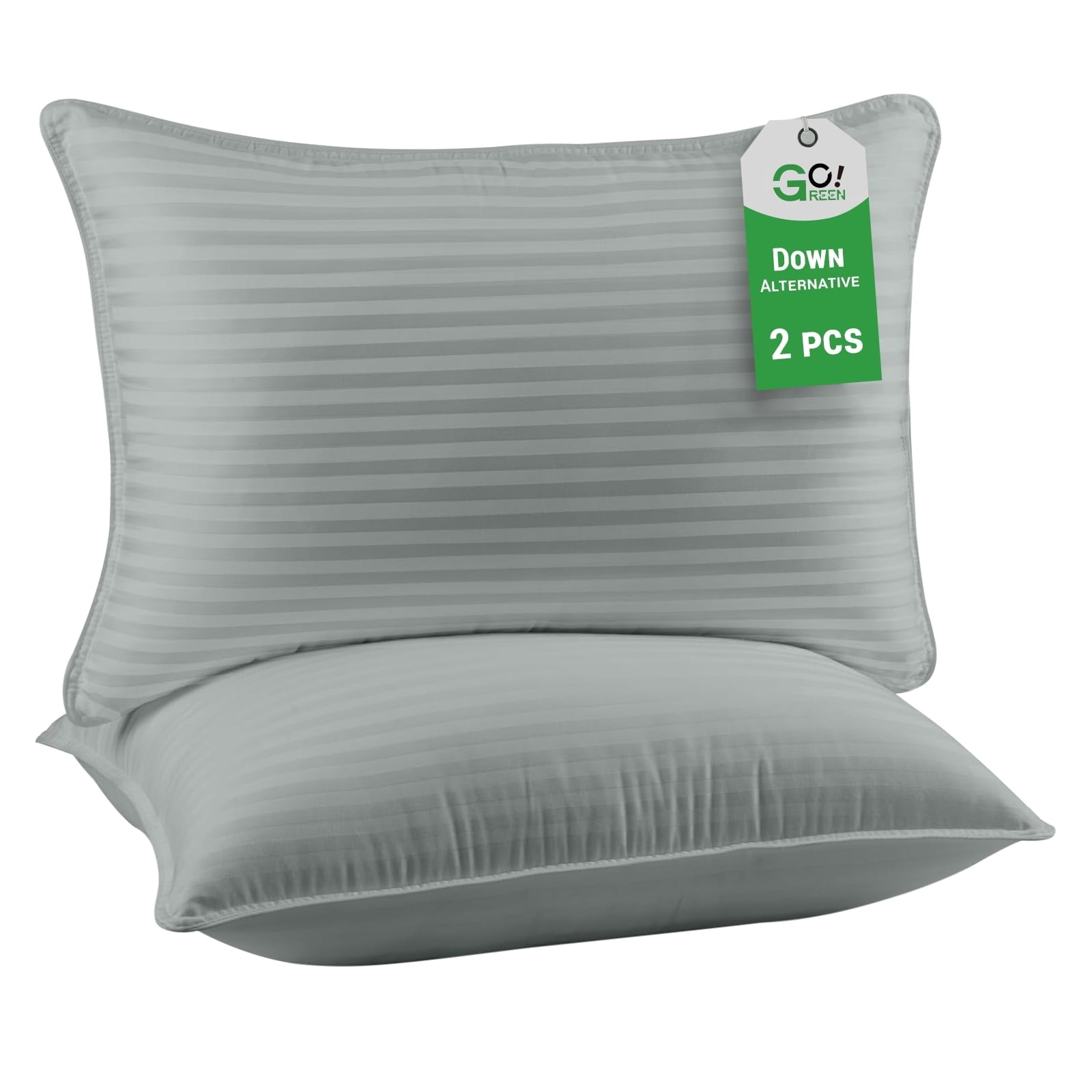 Gogreen Hotel Collection Bed Pillows for Sleeping - Down Alternative Pillows for Side, Back, and Stomach Sleepers King Size Pillows 2 Pack, 20 x 36 Inches - Gray