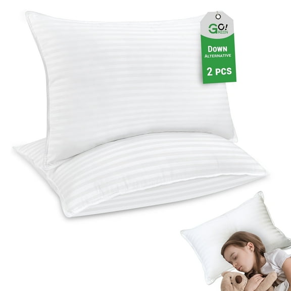 Gogreen Kids Size Bed Pillows Set of 2 - Premium Down Alternative Cooling Pillows for Side, Back, and Stomach Sleepers Hotel Quality Fluffy Soft Microfiber Fill Breathable Skin-Friendly