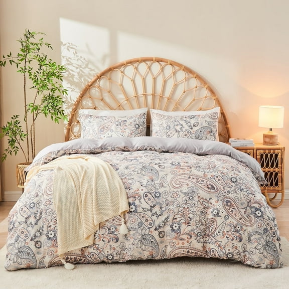 Gogreen King Duvet Cover Floral, Soft & Breathable Microfiber 3 Pieces King Bedding Sets, Pattern King Comfy Duvet Cover, with Zipper Closure (Paisley, King)