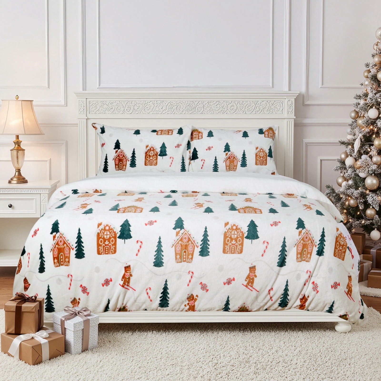 Gogreen Luxury Flannel King Duvet Cover Floral, Soft & Breathable 3 Pieces King Bedding Sets, Pattern King Comfy Duvet Cover, with Zipper Closure, Includes 2 x Pillowcase, 1 x Duvet Cover