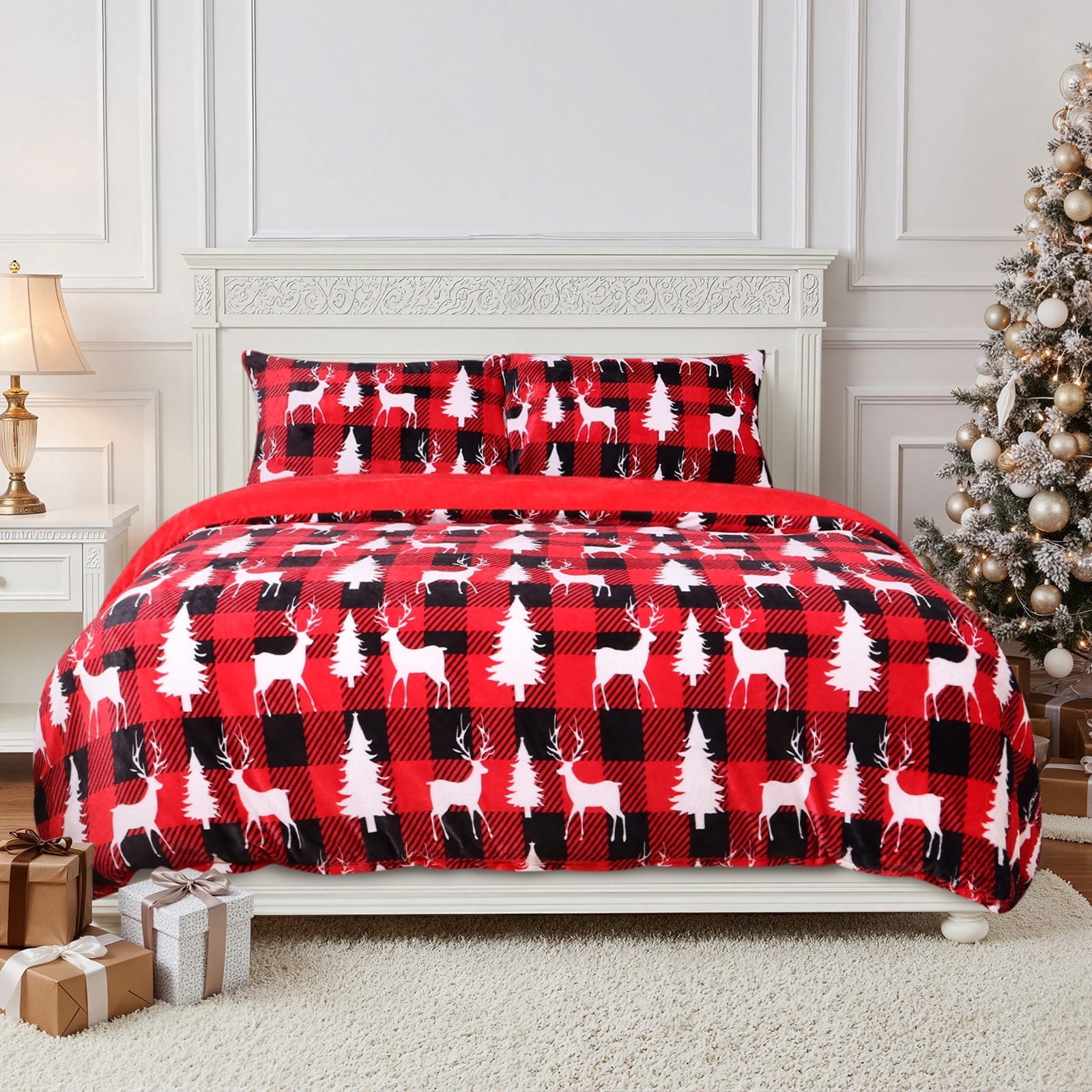 Gogreen Luxury Flannel King Duvet Cover Floral, Soft & Breathable 3 Pieces King Bedding Sets, Pattern King Comfy Duvet Cover, with Zipper Closure, Includes 2 x Pillowcase, 1 x Duvet Cover