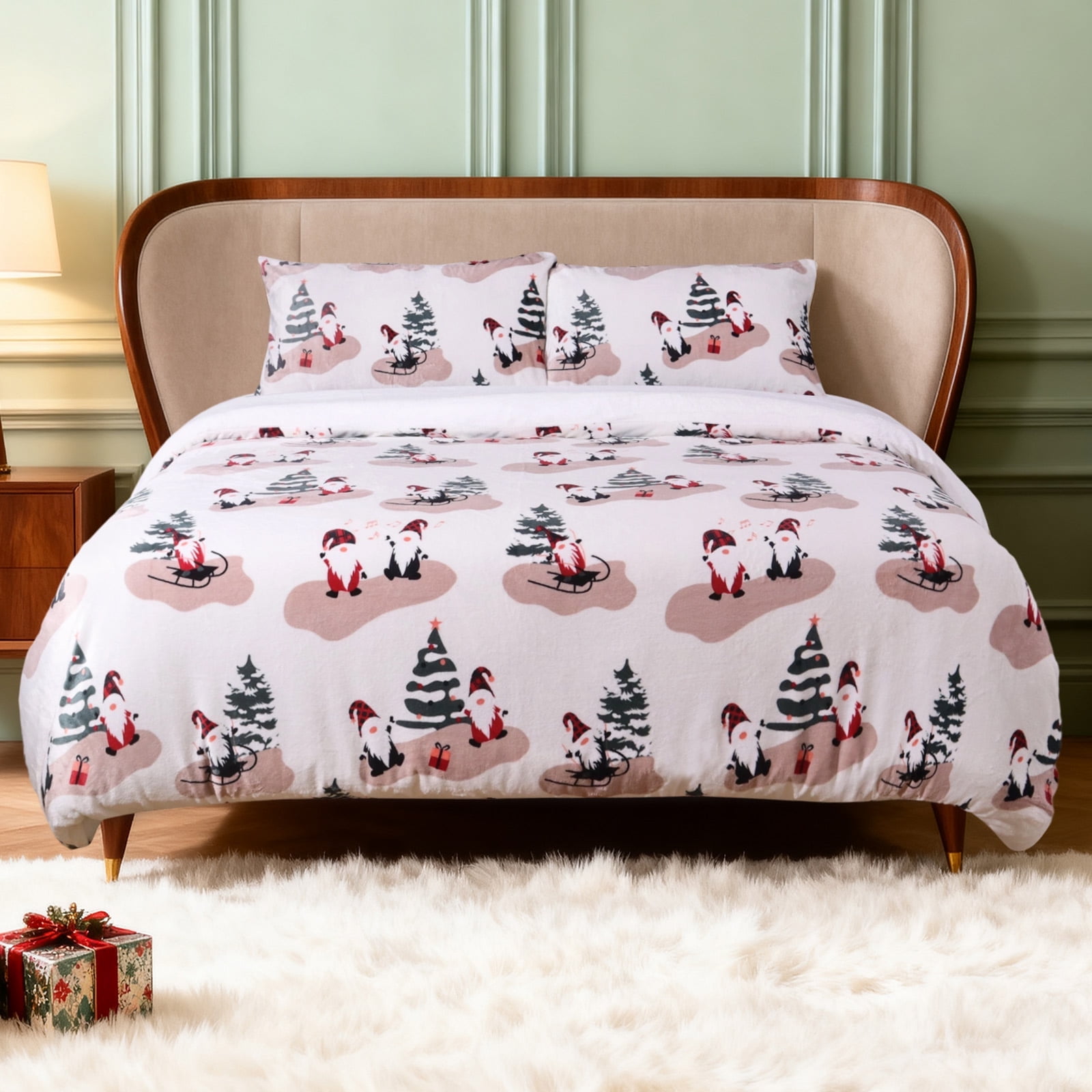 Gogreen Luxury Flannel Queen Duvet Cover Floral, Soft & Breathable 2 Pieces Queen Bedding Sets, Pattern Queen Comfy Duvet Cover, with Zipper Closure, Includes 1 x Pillowcase, 1 x Duvet Cover