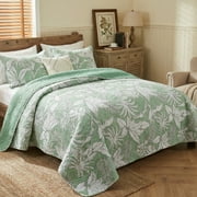 Gogreen Luxury Printed Quilt Set Queen Size, Lightweight Comforter Set, Oversized Bedspread Coverlet Quilted Bedding Set, with 2 Matching Pillowcases, for All Season