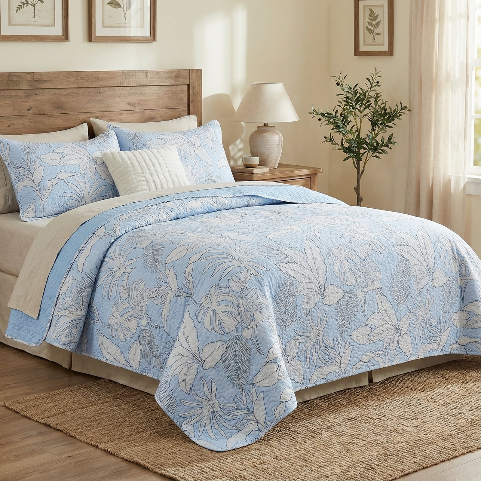Gogreen Luxury Printed Quilt Set Queen Size, Lightweight Comforter Set, Oversized Bedspread Coverlet Quilted Bedding Set, with 2 Matching Pillowcases, for All Season