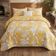 Gogreen Luxury Printed Quilt Set Queen Size, Lightweight Comforter Set, Oversized Bedspread Coverlet Quilted Bedding Set, with 2 Matching Pillowcases, for All Season