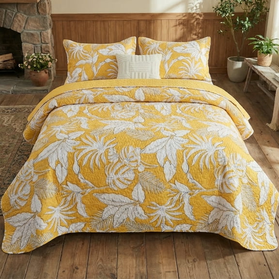 Gogreen Luxury Printed Quilt Set Queen Size, Lightweight Comforter Set, Oversized Bedspread Coverlet Quilted Bedding Set, with 2 Matching Pillowcases, for All Season