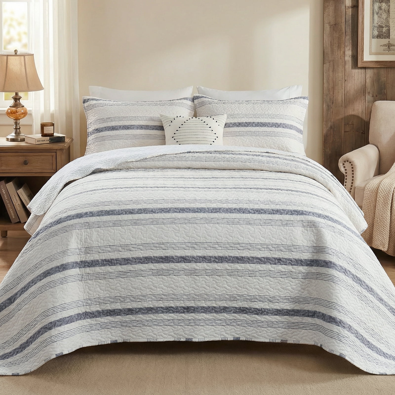 Gogreen Luxury Printed Quilt Set Queen Size, Lightweight Comforter Set, Oversized Bedspread Coverlet Quilted Bedding Set, with 2 Matching Pillowcases, for All Season