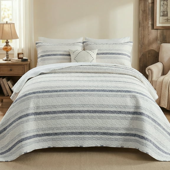 Gogreen Luxury Printed Quilt Set Queen Size, Lightweight Comforter Set, Oversized Bedspread Coverlet Quilted Bedding Set, with 2 Matching Pillowcases, for All Season