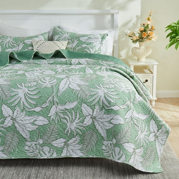 Gogreen Luxury Printed Quilt Set Twin Size, Lightweight Comforter Set, Oversized Bedspread Coverlet Quilted Bedding Set, with 2 Matching Pillowcases, for All Season