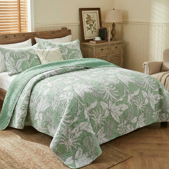 Gogreen Luxury Printed Quilt Set Twin Size, Lightweight Comforter Set, Oversized Bedspread Coverlet Quilted Bedding Set, with 2 Matching Pillowcases, for All Season