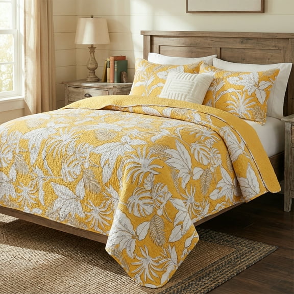 Gogreen Luxury Printed Quilt Set Twin Size, Lightweight Comforter Set, Oversized Bedspread Coverlet Quilted Bedding Set, with 2 Matching Pillowcases, for All Season