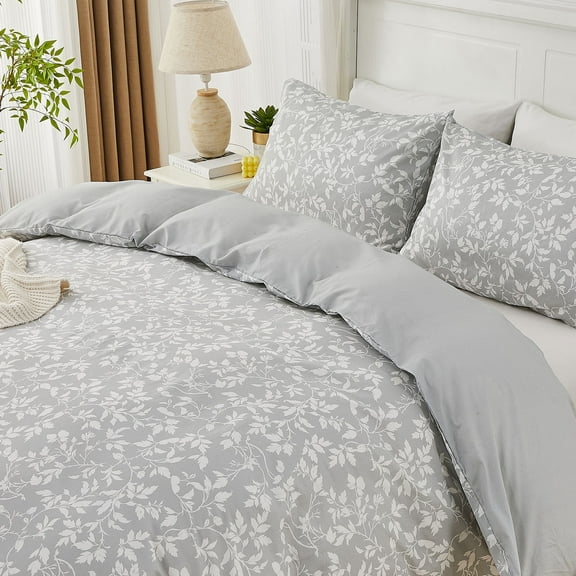 Gogreen 100% Cotton 3 Pieces Luxury Queen Duvet Cover Floral, Soft & Breathable Queen Bedding Sets, Pattern Queen Comfy Duvet Cover, with Zipper Closure