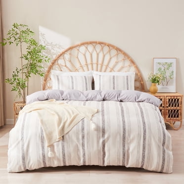Gogreen Luxury Queen Duvet Cover Floral, Soft & Breathable Microfiber 3 Pieces Queen Bedding Sets, Pattern Queen Comfy Duvet Cover, with Zipper Closure (Gray Stripe, Queen)