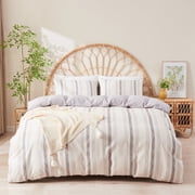 Gogreen Luxury Queen Duvet Cover Floral, Soft & Breathable Microfiber 3 Pieces Queen Bedding Sets, Pattern Queen Comfy Duvet Cover, with Zipper Closure (Gray Stripe, Queen)