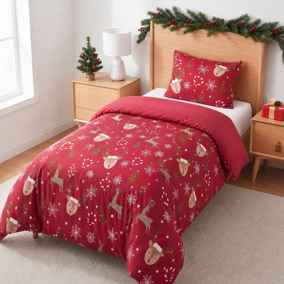 Gogreen Luxury Twin Duvet Cover Floral, Soft & Breathable Microfiber 3 Pieces Twin Bedding Sets, Pattern Twin Comfy Duvet Cover, with Zipper Closure (Christmas Elk, Twin)