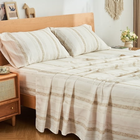 Gogreen Official Queen Size Sheet Set Microfiber 4 Piece Yellow Stripe