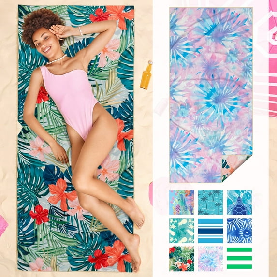 Gogreen Quick Dry Sand Free Beach Towel for Travel Pool Lightweight 71x32 In Absorbent Microfiber Oversized Towels Yoga Bath Camping Sport - Stylish Unique Gift - Red Flower