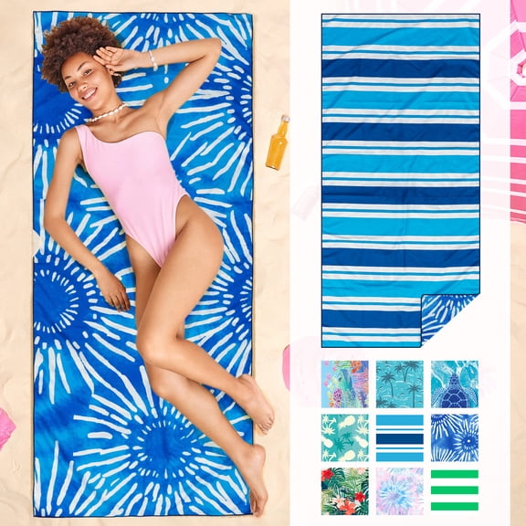Gogreen Quick Dry Sand Free Beach Towel for Travel Pool Lightweight 71x32 In Absorbent Microfiber Oversized Towels Yoga Bath Camping Sport - Stylish Unique Gift - Blue Floral