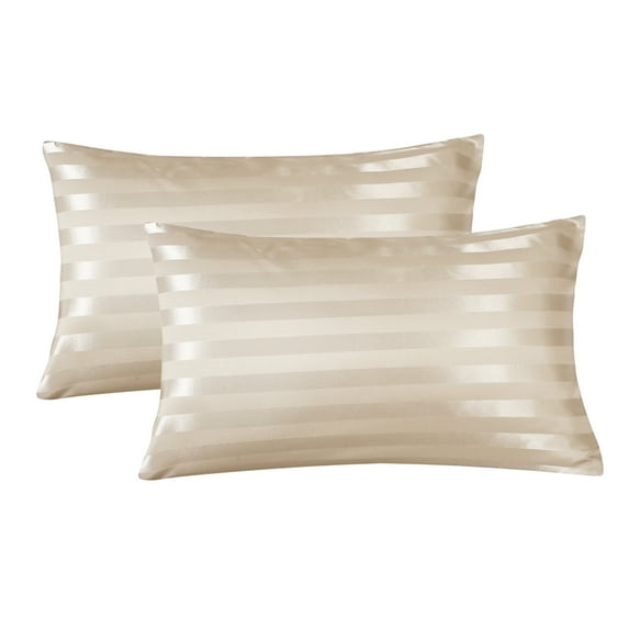 Gogreen Satin Pillowcase for Hair and Skin, Silk Satin Pillowcase 2 Pack, Pillow Cases Set of 2, Silky Pillow Cover with Envelope Closure (20"x26", Beige Stripe, Standard)