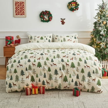 Gogreen Twin Duvet Cover Floral, Soft & Breathable Microfiber 3 Pieces Twin Bedding Sets, Pattern Twin Comfy Duvet Cover, with Zipper Closure (Christmas Deer, Twin)