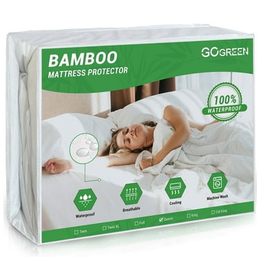 Gogreen Waterproof Mattress Protector Bed Bug Mattress Cover Queen Size Bed, Cooling Queen Bed Mattress Protector, Plastic Queen Size Mattress Covers with Deep Pocket Fitted 6"-16" (Bamboo,White)