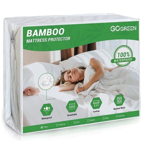 Gogreen Waterproof Mattress Protector, Breathable Cooling Bed Mattress Cover with Deep Pocket Plastic Mattress Protector Fitted 6"-15" (Bamboo Jersey, Twin 39"x75")