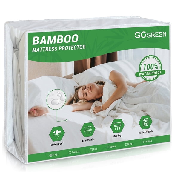Gogreen Waterproof Mattress Protector, Breathable Cooling Bed Mattress Cover with Deep Pocket Plastic Mattress Protector Fitted 6"-15" (Bamboo Jersey, Twin 39"x75")