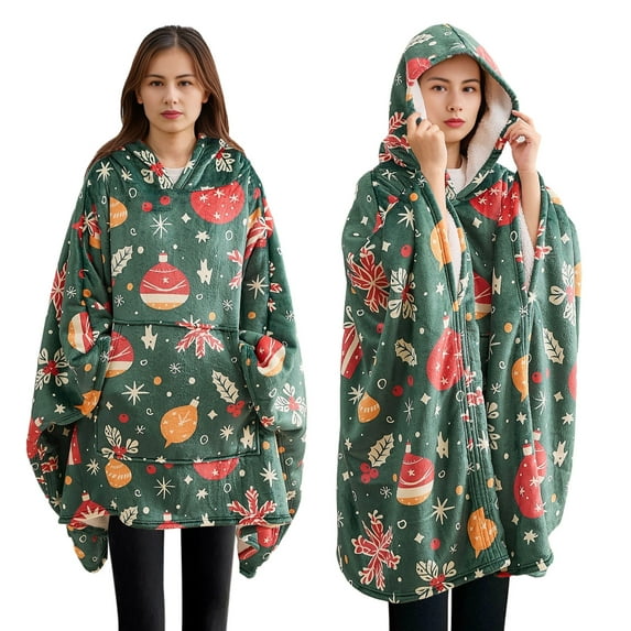 Gogreen Wearable Blanket Hoodie, Sherpa Wearable Sweatshirt with Giant Kangaroo Pocket for Adults, Gifts for Women, Men, Mom, Oversized Hoodie Blanket for Women, Men (Christmas Gifts, Oversized)