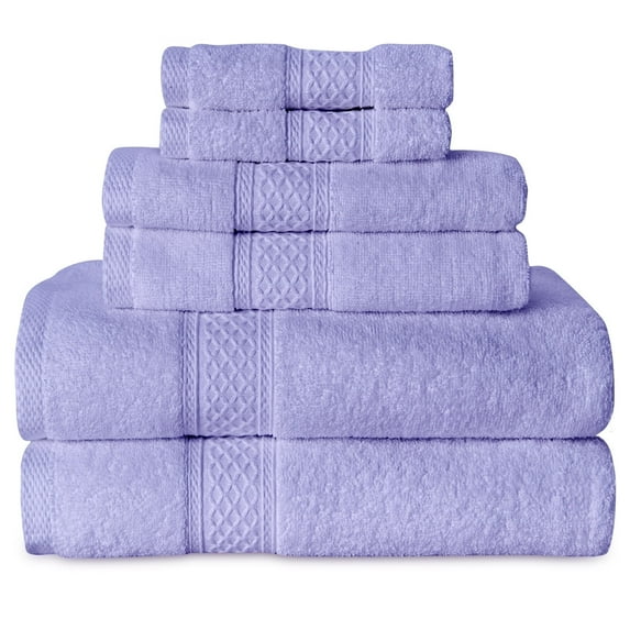 Gogreen White Bath Towel Sets of 6 Pieces, 2 Bath Towels 2 Hand Towels 2 Washcloths, 100% Cotton Highly Absorbent Towels for Bathroom, Gym, Hotel (Light Purple)