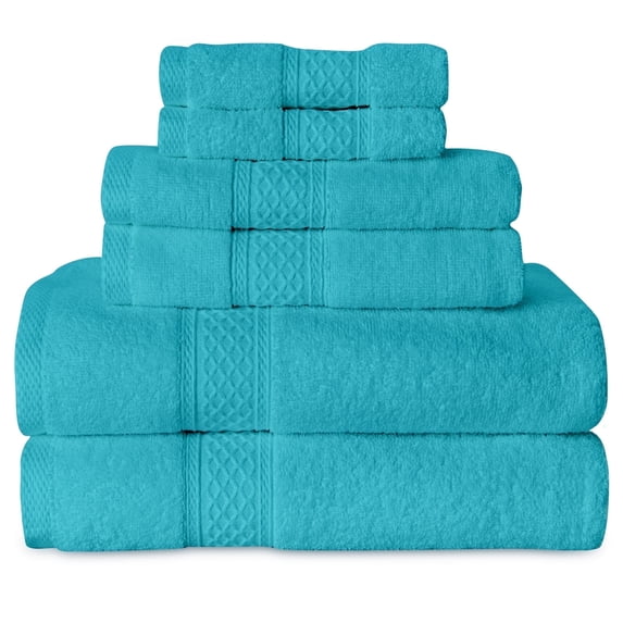 Gogreen Bath Towel Sets of 6 Pieces, 2 Bath Towels 2 Hand Towels 2 Washcloths, 100% Cotton Highly Absorbent Towels for Bathroom, Gym, Hotel (Teal)