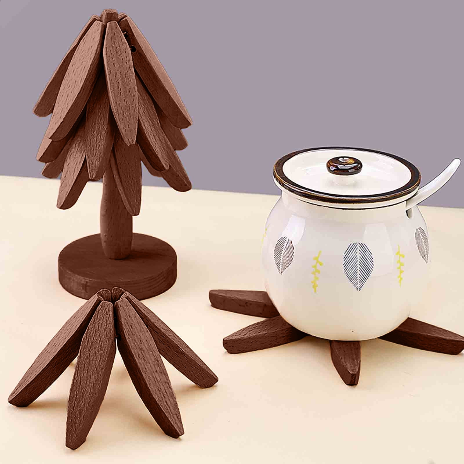 Gogusuu Clearance Wooden Hot Dish Tripod Set, Tree Shaped Heat