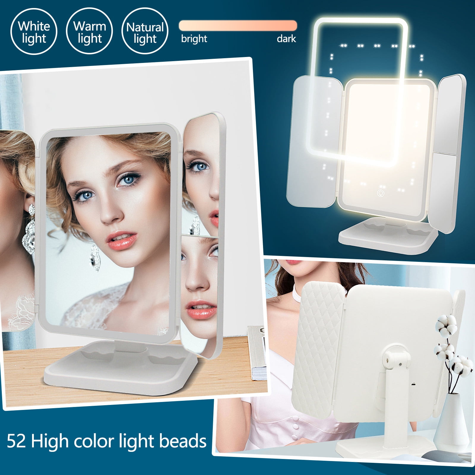 Gogusuu LED Makeup Mirror Desk Lamp With Three Fold Sensors 360 Degree