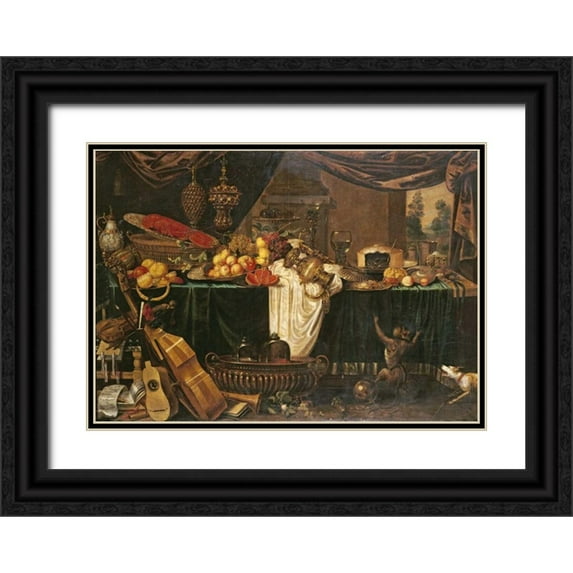 Goiber, Jan Frederick 24x18 Black Ornate Wood Framed with Double Matting Museum Art Print Titled - A Banquet Still-Life