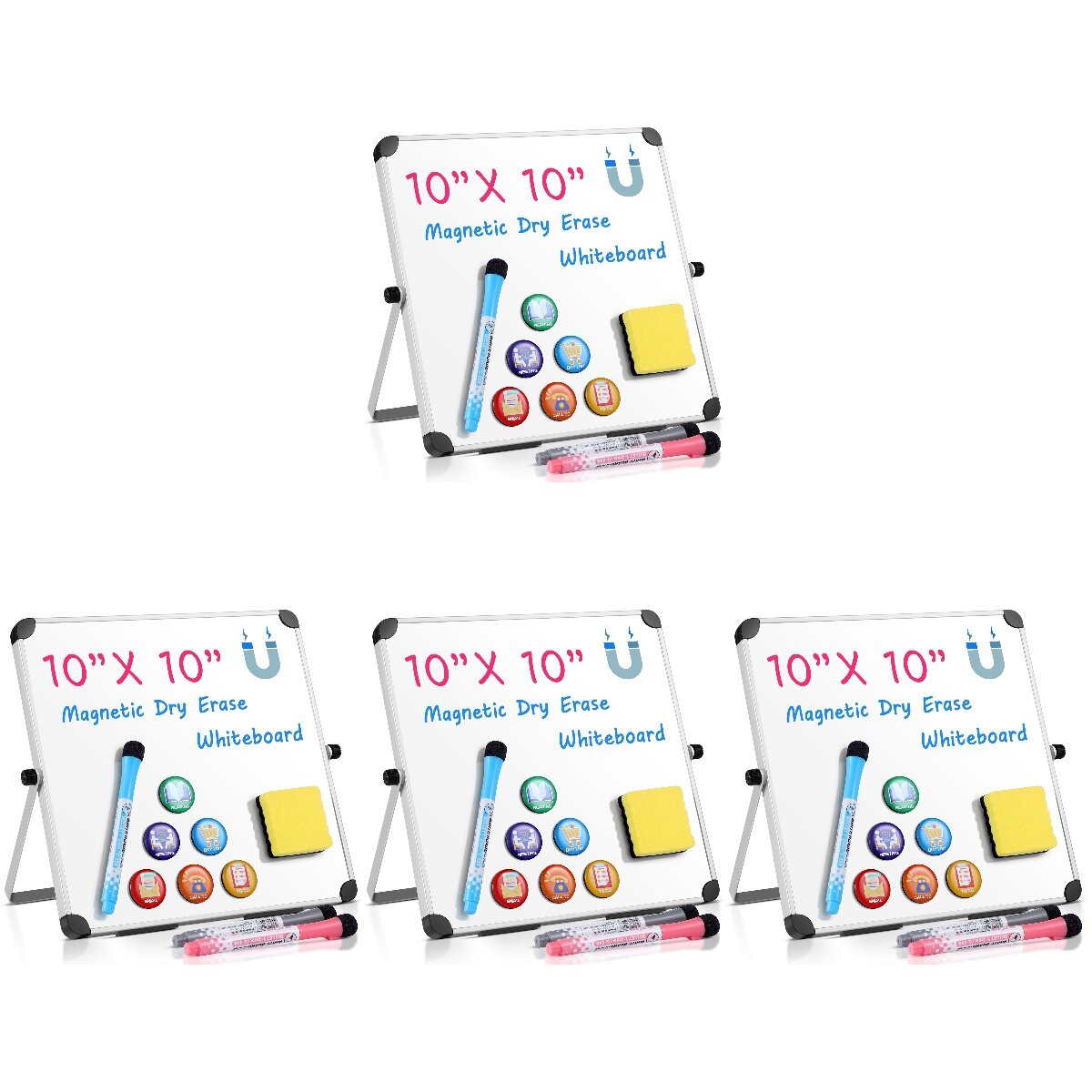 Goilinor 4pcs Small White Board 10"X10" Desktop Dry Erase Whiteboard with Stand Tabletop