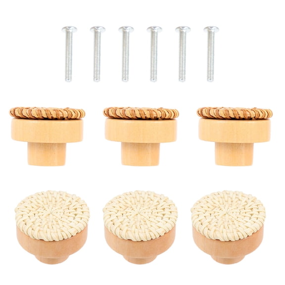 LEORX Wooden Rattan Knobs Smooth Wear-Resistant for Furniture 6Pcs
