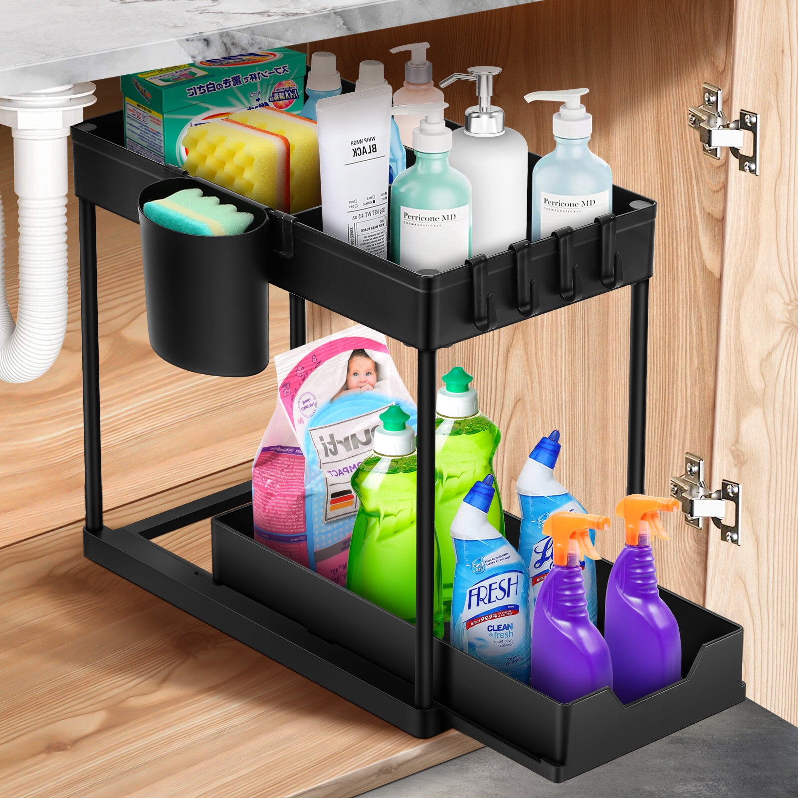 Goilinor Under Sink Organizer Bathroom Storage 2 Tier Multi