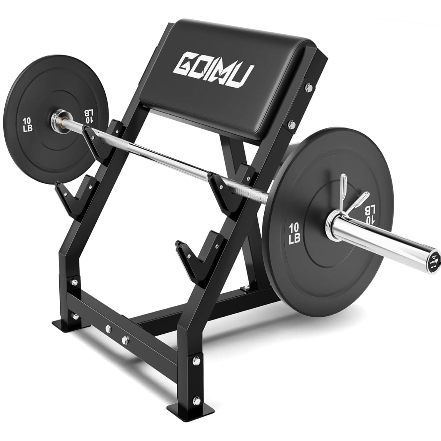 Goimu Preacher Curl Bench, Seated Arm Isolated Barbell Dumbbell Bicep Station, Adjustable Bicep Curl Machine with 3 Bar Holders,Dumbbell Holder for Home Gym