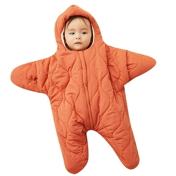 Goindgs Baby Wearable Sleeping Stroller Blanket Infant Windproof Starfish Fleece Warm Snowsuit for Newborn Babies Swaddle Bag Jumpsuit Romper Orange 12-18 M