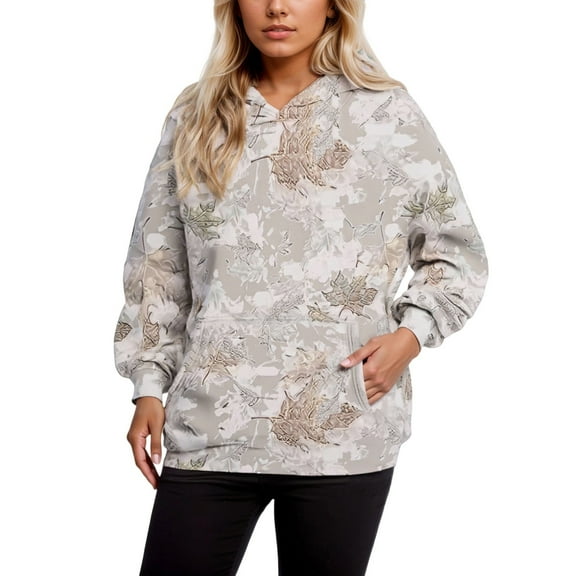 Goindgs Camo Hoodie Womens Mens Maple Leaf Fleece Hooded Sweatshirt Oversized Camouflage Hoodies For Women Trendy coats E-Beige M