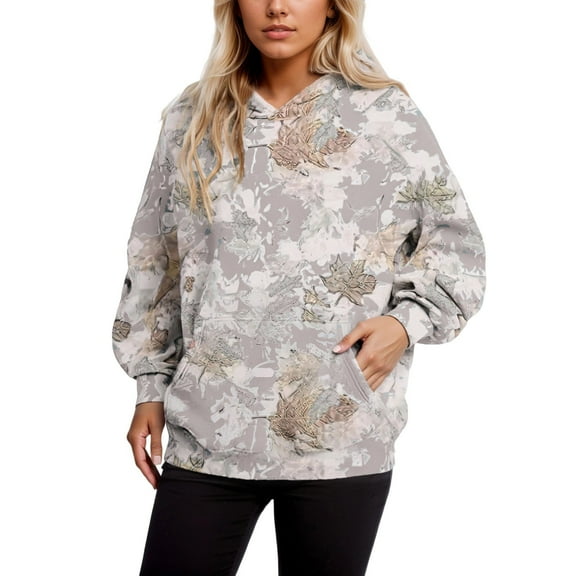 Goindgs Camo Hoodie Womens Mens Maple Leaf Fleece Hooded Sweatshirt Oversized Camouflage Hoodies For Women Trendy coats E-Khaki L