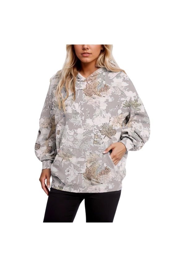 Camo Hoodie Womens Mens Maple Leaf Fleece Hooded Sweatshirt Oversized Camouflage Hoodies For Women Trendy coats E-Khaki M