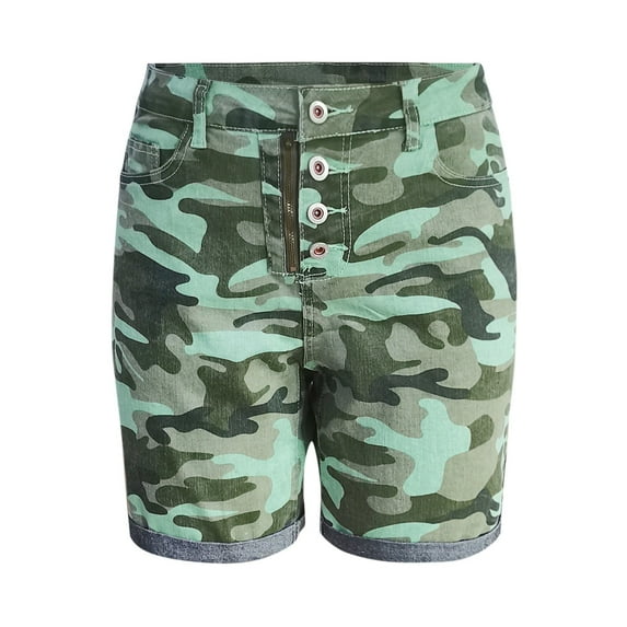 Goindgs Cargo Shorts for Women Plus Size Womens Camouflage Denim Shorts Comfy Athletic Shorts Elastic Casual Summer Shorts Gym High Waist Running Short Pants Z04-Green S