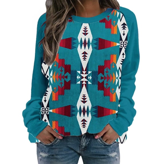 Goindgs Crewneck Hoodless Sweatshirts for Women Oversize Printed Shirts Pullover Tops Womens Casual Fall Soft Lightwieght Sweat shirt Tops Z2-Blue XL