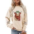 thumbnail image 1 of Goindgs Fall and Winter Sweatshirts for Women Cow Graphic Long Sleeve Pullover Crew Neck Loose Hoodless Soft Casual Women's Shirts B-Beige S, 1 of 4