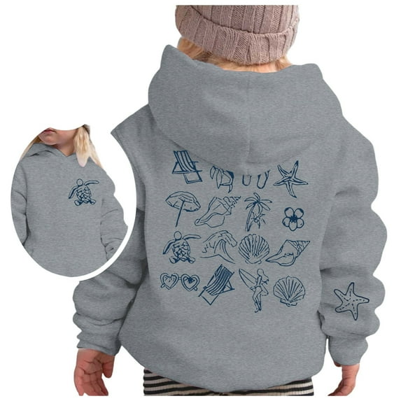 Goindgs Hoodie Kids Girls' Sweaters Sweatshirt Soft Pullover Ocean Themed Duplex Printed with Hood for School Outdoor Shirt Preppy Tween Girl Cute Grey-13-14 T