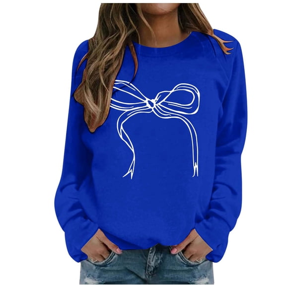 Goindgs Hoodies for Women Cotton Pullover Ladies Oversized Cute Print Sweatshirts Casual Crew Neck Long Sleeve Women's Sweatshirt Loose Fit Pullover Z1-Blue-XXL